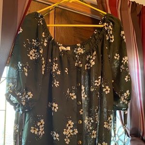 Green floral blouse